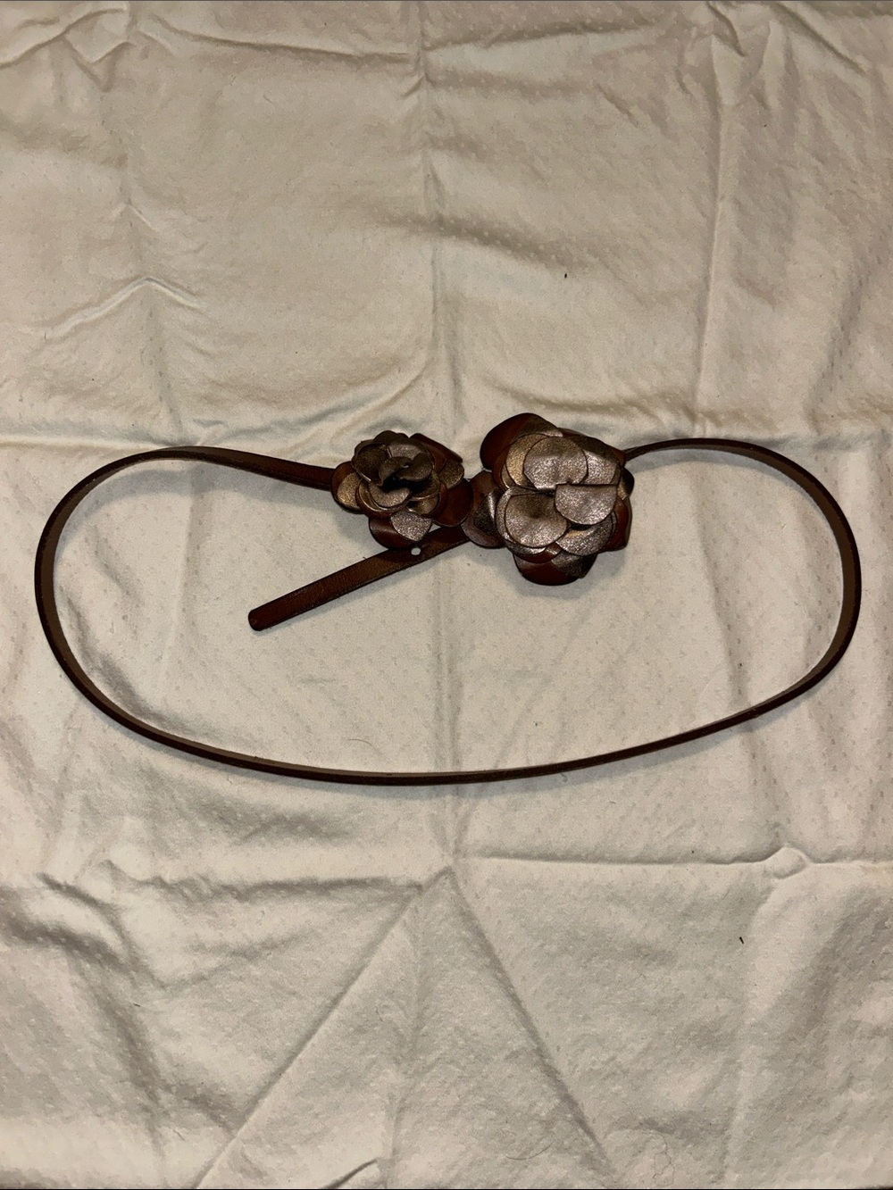 Leather Floral Accent Belt in Brown